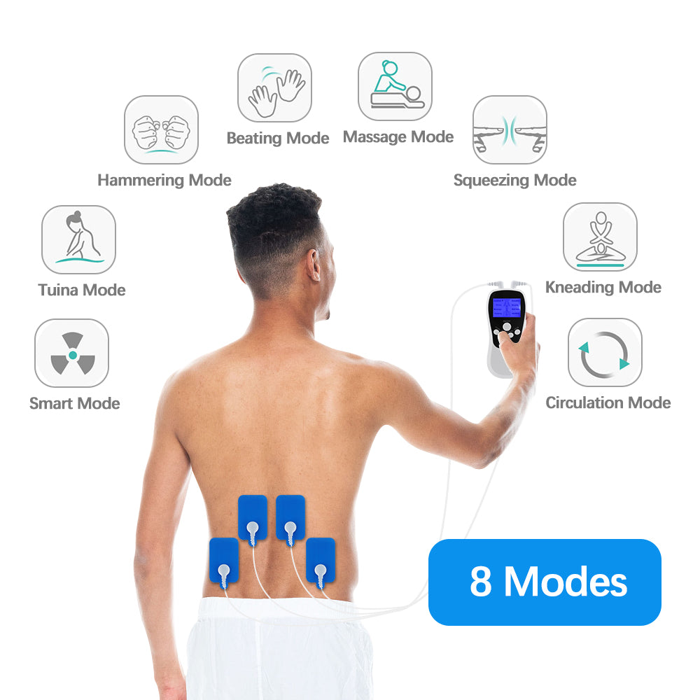 Dual Channel TENS EMS Unit 8 Modes 15 Intensity Muscle Stimulator for Pain Relief Therapy Electronic Pulse Massager Cupping