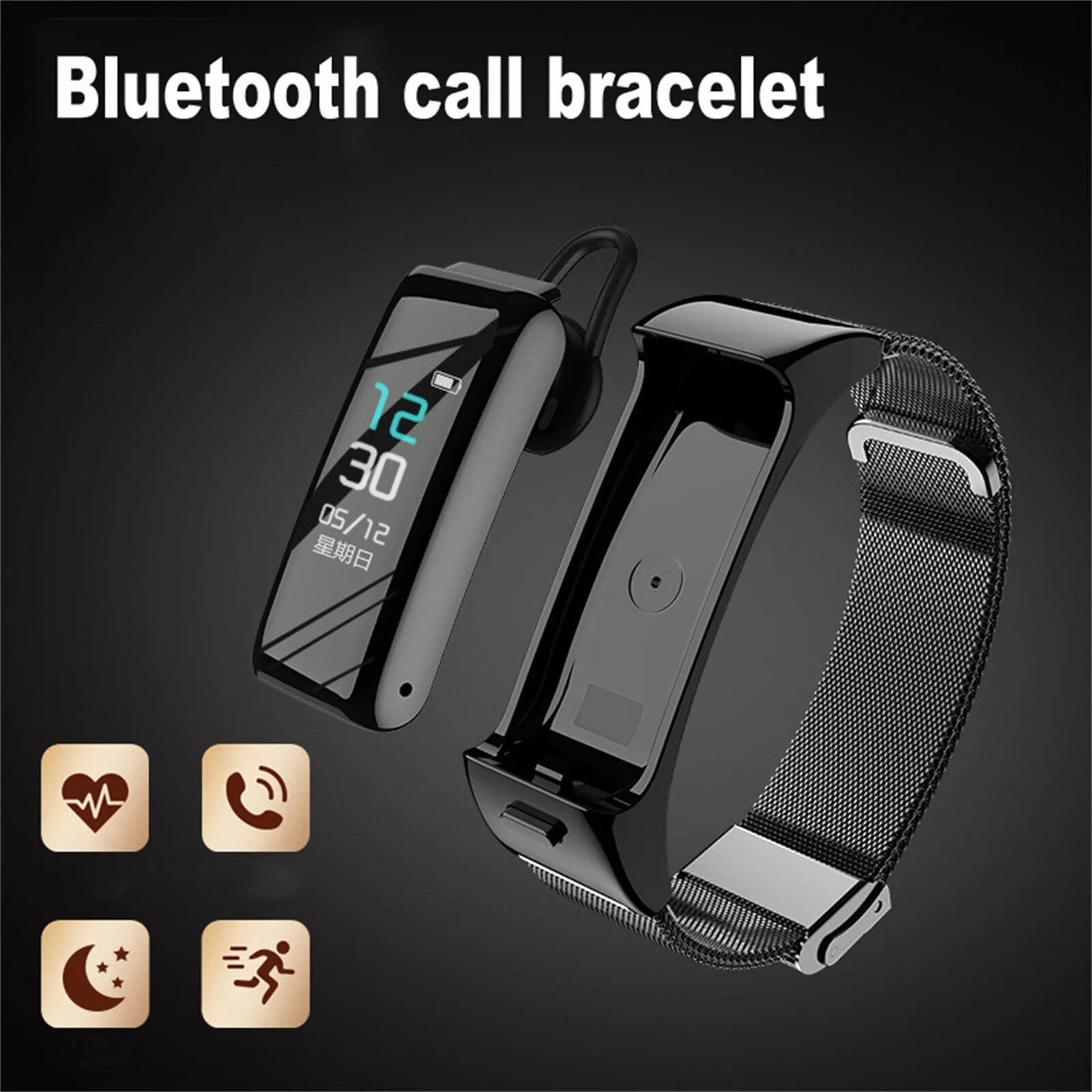 2In1 B6 Call with Bluetooth Headset Smart Band Fitness Tracker Sport Smart Bracelet Hands-Free Smart Watch Headset Wristband#G3